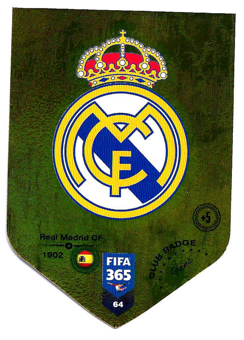 REAL MADRID - PANINI FIFA 365 2019 COLLECTION - DIE CUT FOIL `CLUB BADGE` TRADING CARD 64