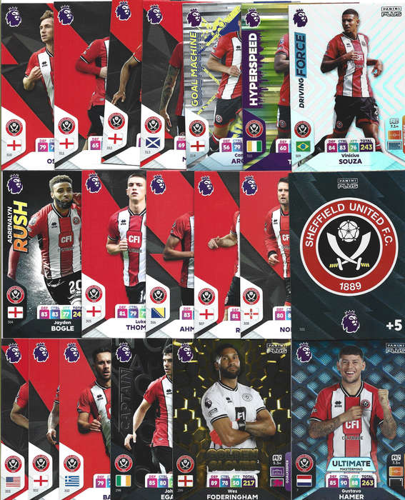 SHEFFIELD UNITED - PANINI English Premier League PLUS 2024 - COMPLETE TEAM SET of 19 TRADING CARDS