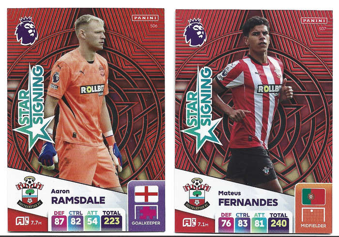 SOUTHAMPTON  - PANINI Eng/Premier League 2025 - COMPLETE SET of 2 "STAR SIGNING" CARDS