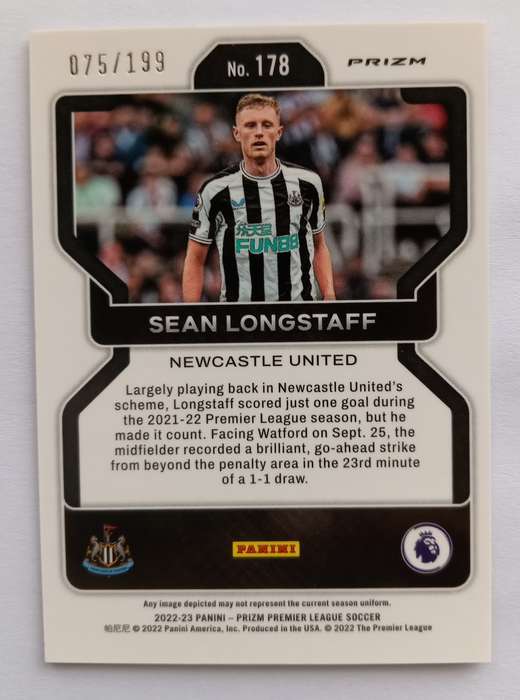 SEAN LONGSTAF (Newcastl)  - PANINI PREMIER LEAGUE PRIZM 2022/23 - PINK PRIZM TRADING CARD 75 of 199