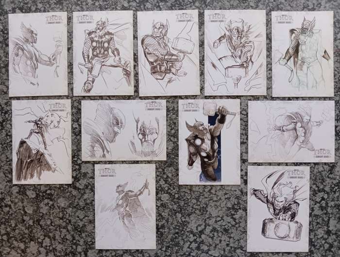THOR - UPPER DECK MARVEL COLLECTION 2011 - LOT of 11 "GRAPHIC CONCEPT ART" TRADING CARDS