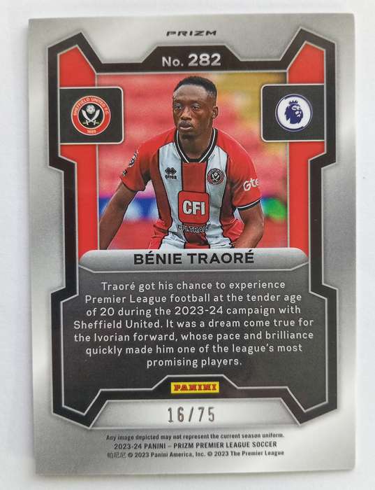 BENIE TRAORE (Sheffield U)  - PANINI PREMIER LEAGUE PRIZM 2023/24 - ROOKIE BLUE ICE CARD 16 of 75
