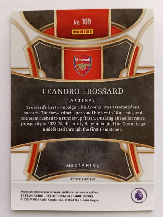 LEANDRO TROSSARD (Arsenal) - PANINI SELECT PRIZM MEZZANINE 2024 - ORANGE PRIZM CARD 11 of 75