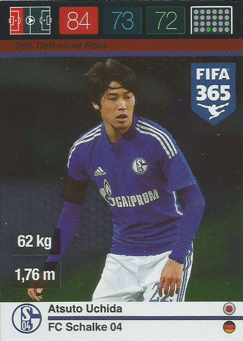 ATSUDO UCHIDA - PANINI "FIFA 365" 2016 COLLECTION - FOIL "DEFENSIVE ROCK" TRADING CARD 260
