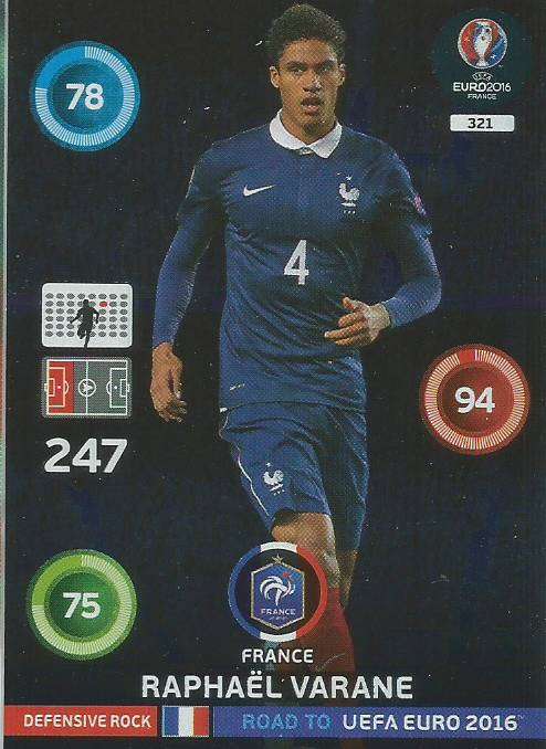 RAPHAEL VARANE - PANINI  ROAD to EURO 2016 COLLECTION - FOIL "DEFENSIVE ROCK" CARD 321