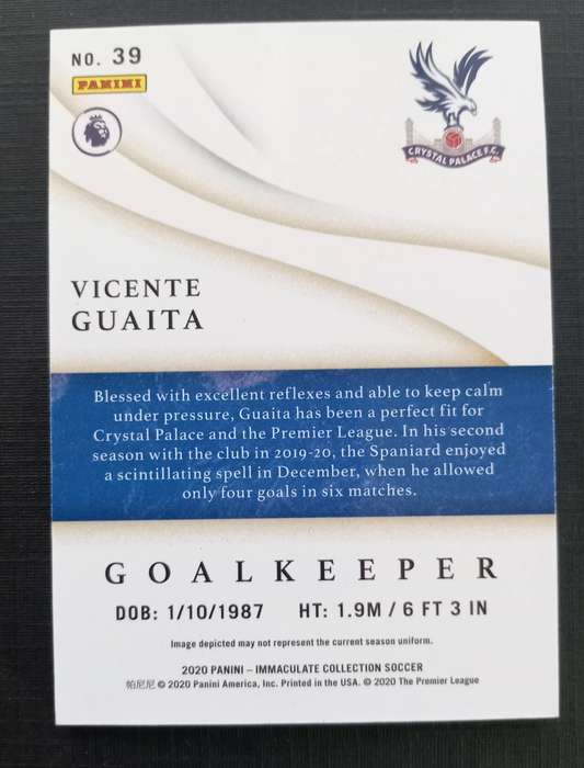 VINCENT GUAITA (C. Palace) - PANINI IMMACULATE COLLECTION 2020 - ROOKIE TRADING CARD 85 of 99