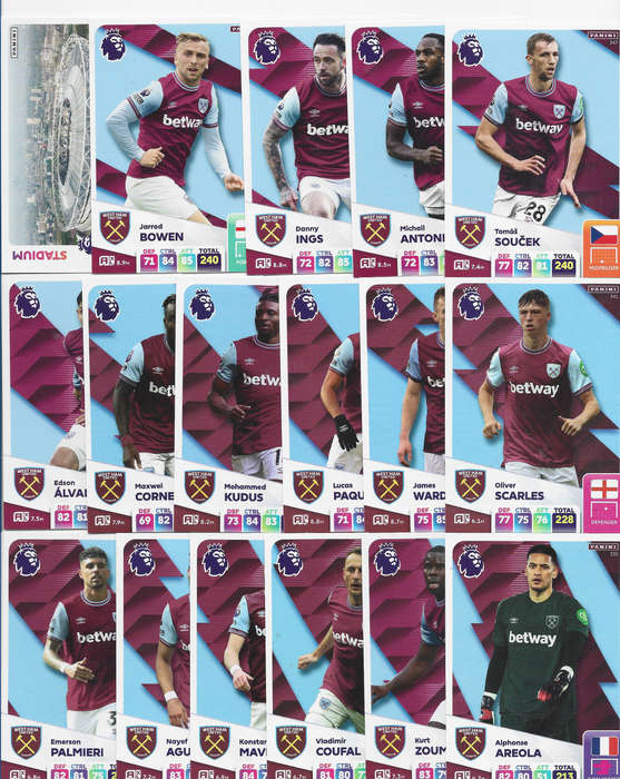 WEST HAM UNITED  - PANINI English Premier League 2024/25 - COMPLETE TEAM SET of 23 CARDS