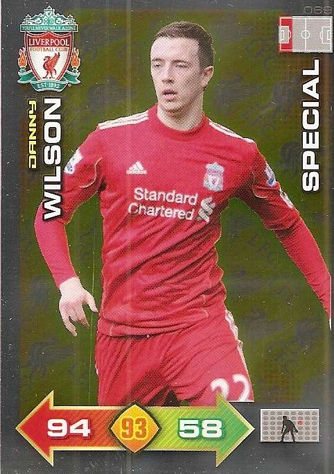 DANNY WILSON - PANINI LIVERPOOL 2011/12 COLLECTION - RARE  GOLD  "SPECIAL" TRADING CARD 69