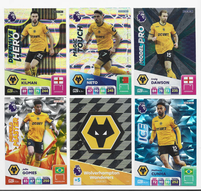 WOLVERHAMPTON WANDERERS  - PANINI English Premier League 2024/25 - COMPLETE TEAM SET of 23 CARDS