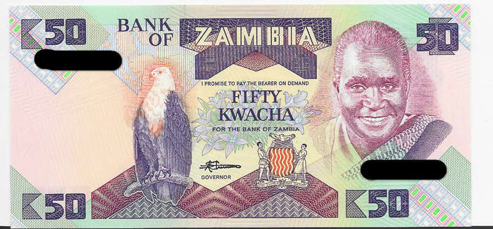 BANK of ZAMBIA - 50 KWACHA BANK NOTE  -  UNC. CONDITION - B