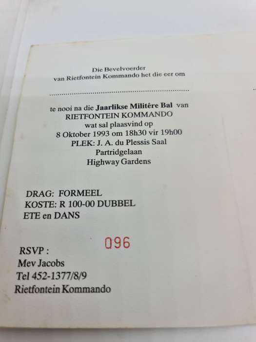 Rietfontein Commando Annual Ball 8/10/1993