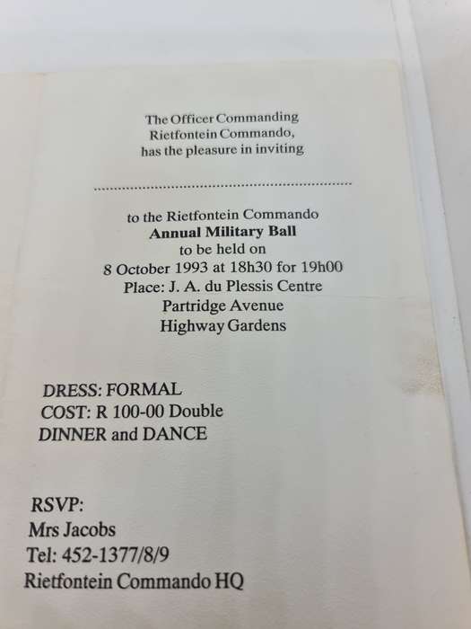 Rietfontein Commando Annual Ball 8/10/1993