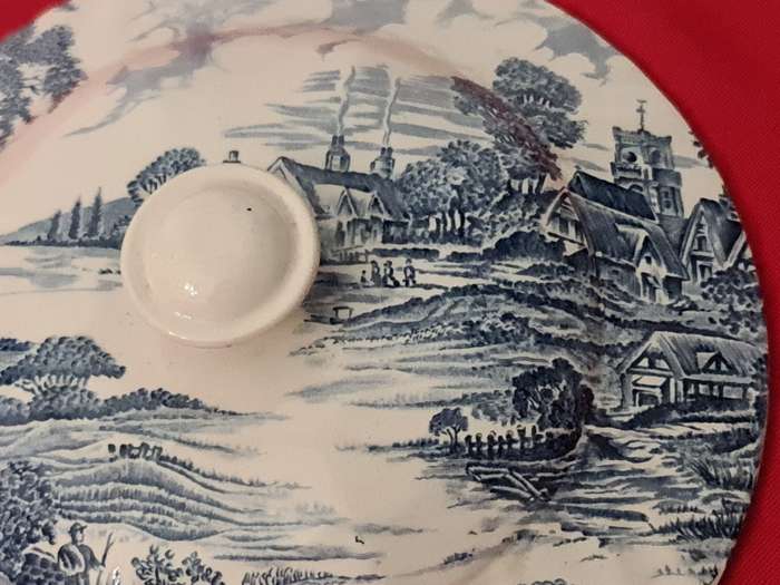 White & blue serving blue lid