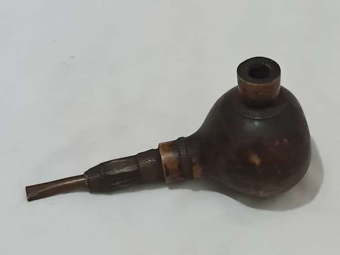 African Luba Gourd copper smoking pipe Congo DRC