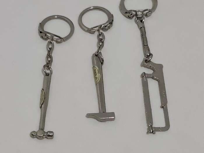 Three miniature tools keyrings