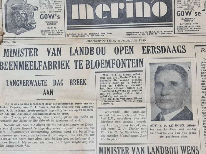 Merino, Bloemfontein August 1949 News Paper
