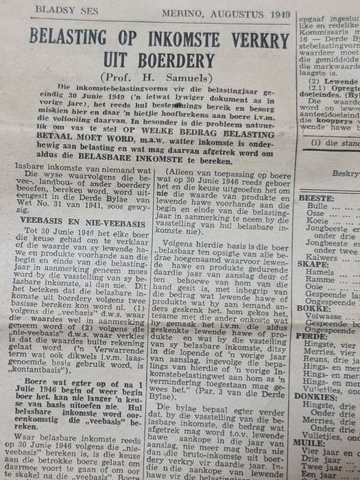 Merino, Bloemfontein August 1949 News Paper