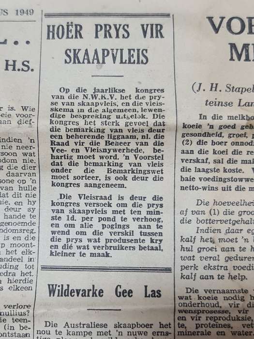 Merino, Bloemfontein August 1949 News Paper