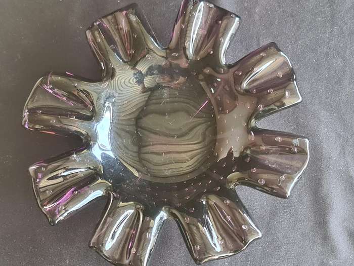 Unusual Dark Purple with bubbles Murano bowl