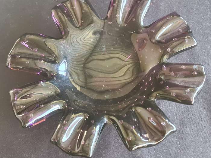 Unusual Dark Purple with bubbles Murano bowl