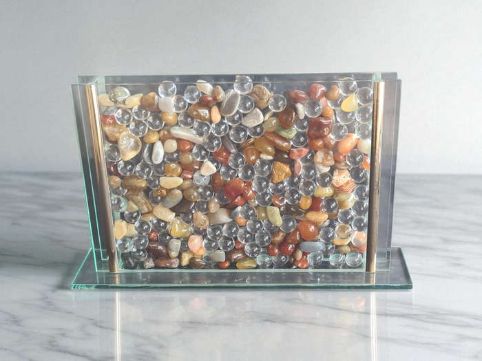 Glass holder with Gemstones and clear Glass marbles.
