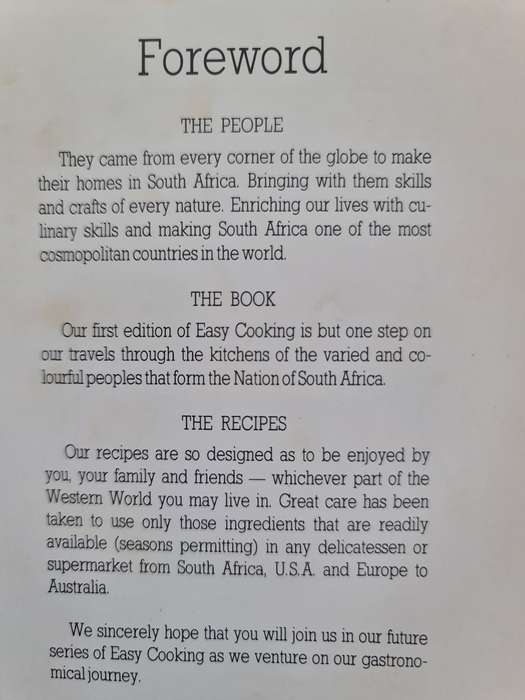 Book: Easy Cooking, The Dutch influence on South African cooking. Recipe book.