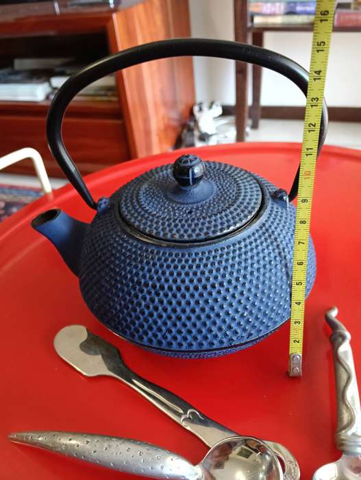 CAST IRON TEA POT. AND C BOYES ITEMS.