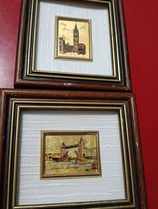 TWO MINIATURE ART WORKS ON GOLD LEAF