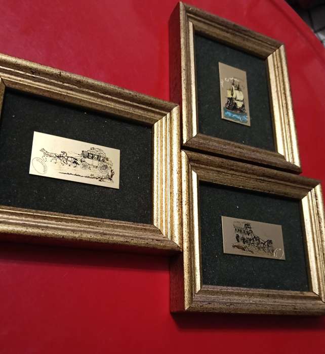 THREE MINIATURES ART WORKS ON GOLD PLATED