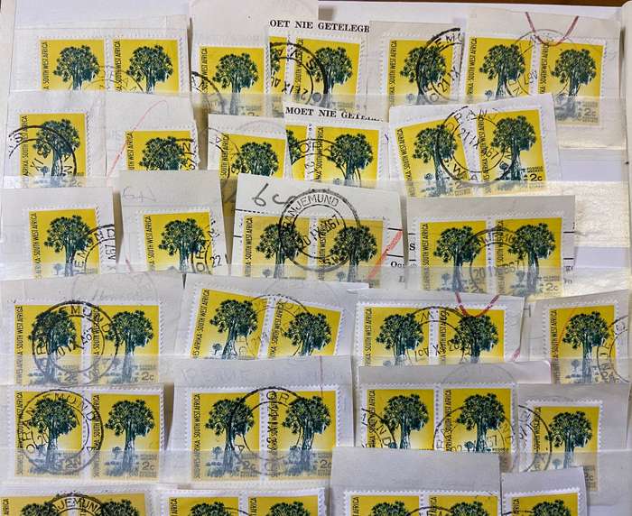 SOUTH WEST AFRICA POSTMARKS on piece x 33  (SWA) mostly ORANJEMUND - 2c SACC 202 QUIVER TREE - 1961