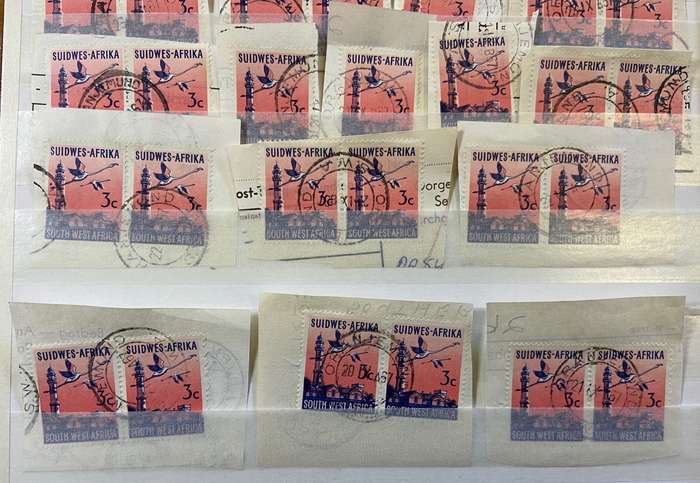 SOUTH WEST AFRICA POSTMARKS on piece x 24 (SWA) ORANJEMUND - 3c SACC 204 SWAKOPMUND LIGHTHOUSE -1961