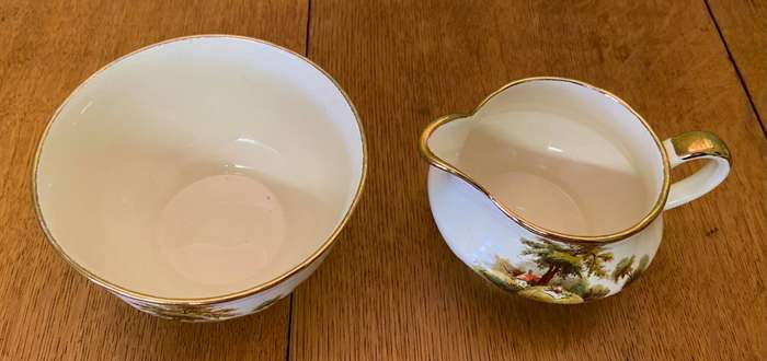 ALFRED MEAKIN TEA SET - 6 x TRIO`s, CREAMER, SUGAR, TEAPOT, CAKE PLATE - "The Hayride" - STUNNING!!!