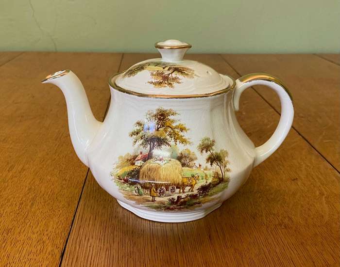 ALFRED MEAKIN TEA SET - 6 x TRIO`s, CREAMER, SUGAR, TEAPOT, CAKE PLATE - "The Hayride" - STUNNING!!!