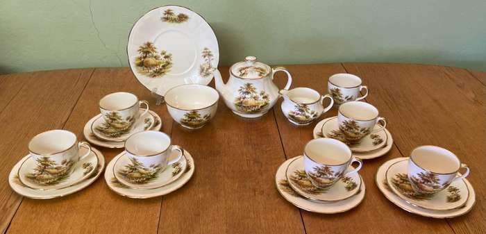 ALFRED MEAKIN TEA SET - 6 x TRIO`s, CREAMER, SUGAR, TEAPOT, CAKE PLATE - "The Hayride" - STUNNING!!!