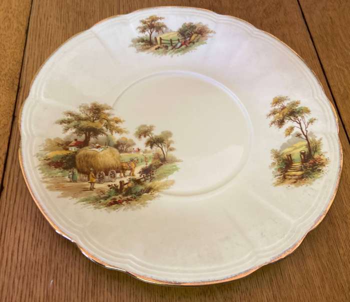 ALFRED MEAKIN TEA SET - 6 x TRIO`s, CREAMER, SUGAR, TEAPOT, CAKE PLATE - "The Hayride" - STUNNING!!!
