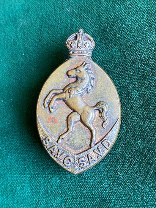 SA VETERINARY CORPS,BRASS CAP BADGE-WORN 1926-1946-Z TYPE-SLIDER (REPLACED)