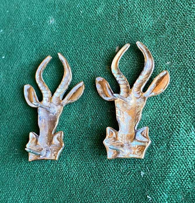 SA INFANTRY COLLAR BADGE PAIR-STAIBRITE-PINS INTACT