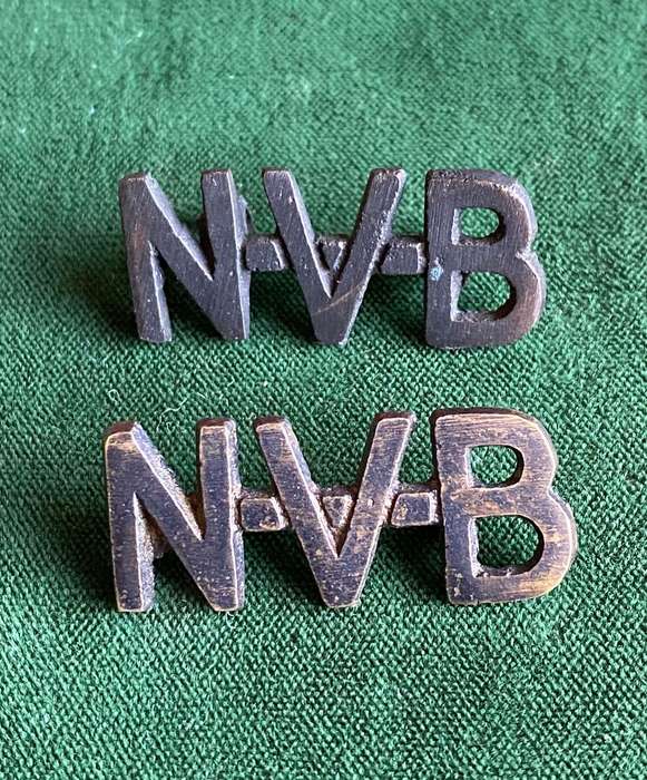 NATIONAL VOLUNTEER BRIGADE TITLE PAIR-WORN WW2-LUGS INTACT