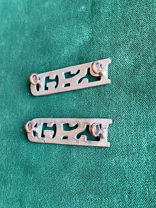 UNION OF SOUTH AFRICA PRISONS WHITE METAL TITLE PAIR-LUGS INTACT-EARLY PATTERN