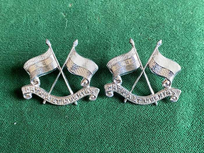 IMPERIAL LIGHT HORSE CHROME COLLAR BADGE PAIR-WORN POST 1976-PINS INTACT