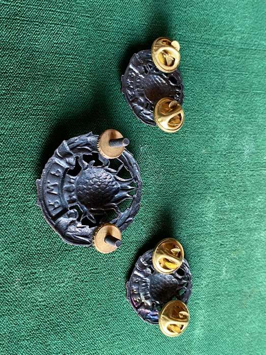 REGT. WESTELIKE PROVINSIE BLACKENED BRASS CAP AND COLLARS-WORN 1935-1964-LUGS + PINS INTACT