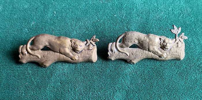 1ST CITY REGTIMENT COLLAR BADGE PAIR-WORN 1906-1950'S-ONE LUG MISSING