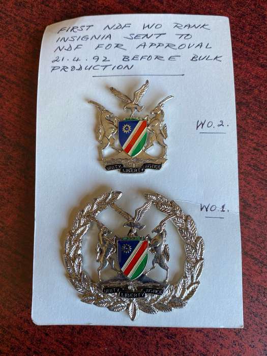 NAMIBIAN ARMY WO 1 AND 2 RANK INSIGNIA- PINS INTACT