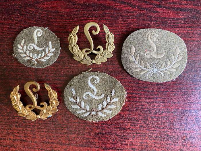 BRITISH GUNLAYER (ROYAL ARTILLERY) PROFICIENCY BADGES- 5 IN TOTAL-WORN FROM 1892-THESE ARE MOSTLY WW