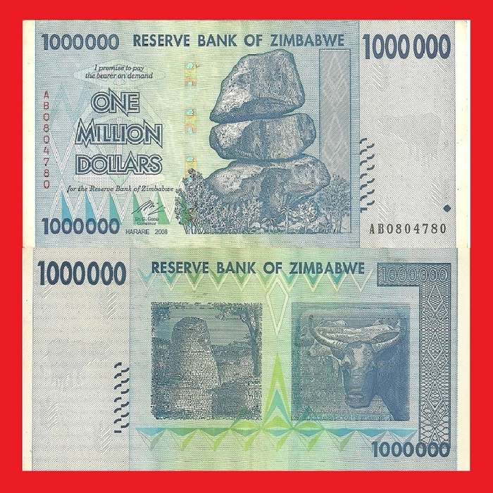 Zimbabwe 1 Million Dollar Banknote Serial AB0804780