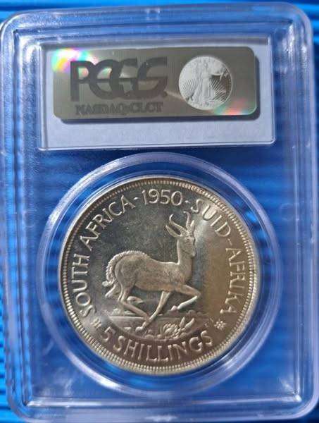 *** 1950 - SA UNION 5 SHILLING - MINTAGE OF ONLY 500 - PCGS GRADED PR66 ***