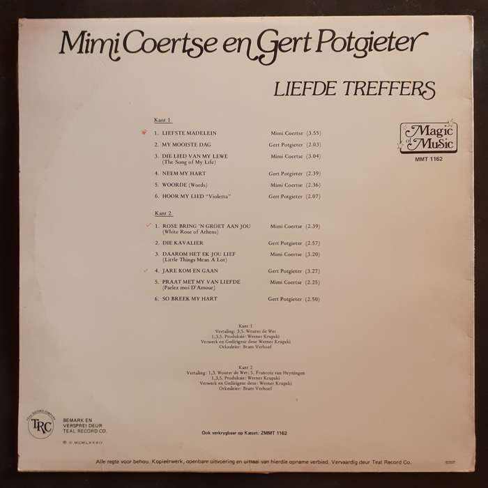 Mimi Coertse en Gert Potgieter - Liefde Treffers LP Vinyl Record