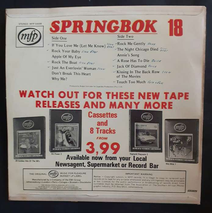 Springbok Hit Parade Vol.18 LP Vinyl Record