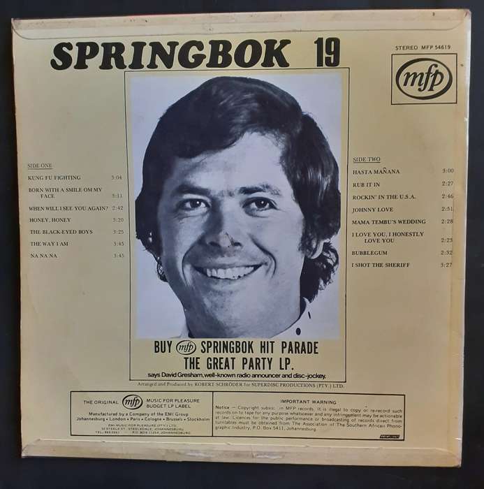 Springbok Hit Parade Vol.19 LP Vinyl Record