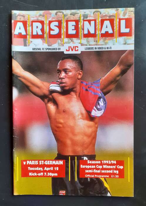 Arsenal vs PSG (France) 1993/94 European CWC Semi Final, 2nd Leg Match Programme
